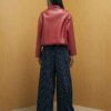 Navy Stripe Deep Pleated Wide Leg Trousers