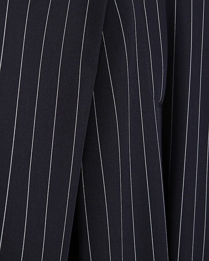Navy Stripe Deep Pleated Wide Leg Trousers