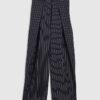 Navy Stripe Deep Pleated Wide Leg Trousers