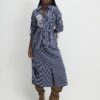 Navy Striped Tie Waist Midi Shirt Dress