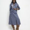 Navy Striped Tie Waist Midi Shirt Dress