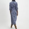 Navy Striped Tie Waist Midi Shirt Dress