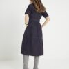 Navy Suede Belted Midi Shirt Dress