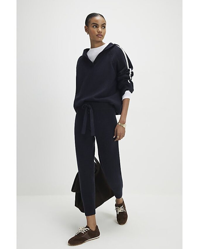 Navy Tipped Hooded Jumper