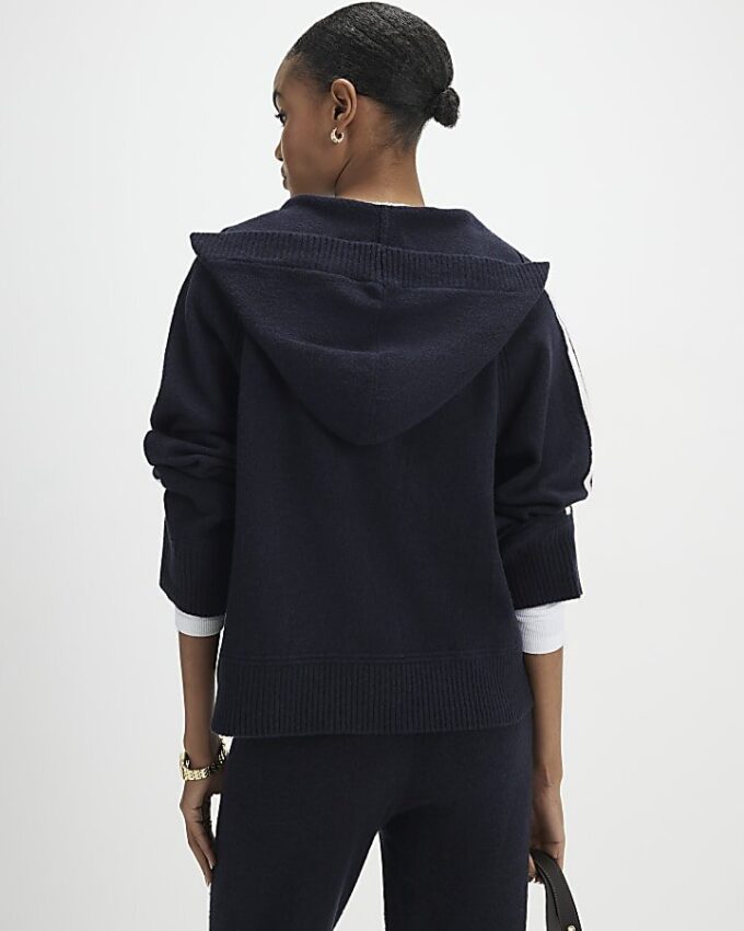 Navy Tipped Hooded Jumper