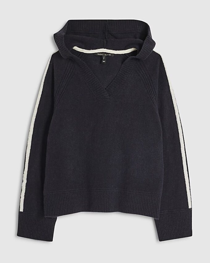 Navy Tipped Hooded Jumper