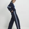 Navy Wide Leg Side Stripe Joggers