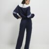 Navy Wide Leg Side Stripe Joggers