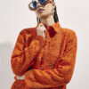 Orange Crochet Long Sleeve Embellished Shirt