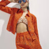 Orange Crochet Long Sleeve Embellished Shirt