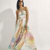 Orange Halter Neck Pleated Maxi Dress