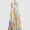 Orange Halter Neck Pleated Maxi Dress