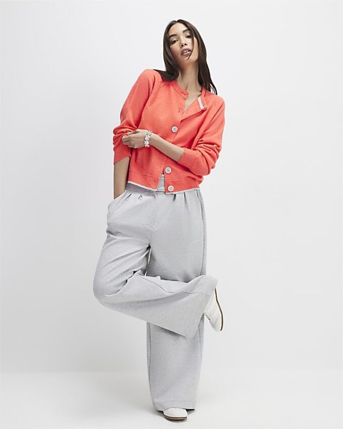 Orange Knitted Long Sleeve Cardigan
