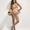 Orange Metallic Palm Print Swimsuit