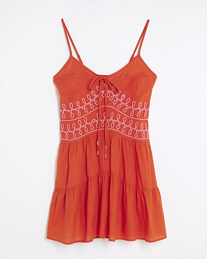 Orange Sleeveless Mini Beach Dress