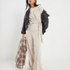 Petite Beige Cosy Wide Ribbed Trousers