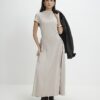 Petite Beige Fitted Waist Maxi Dress