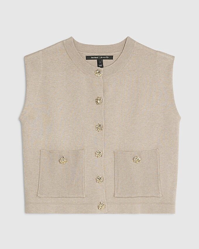 Petite Beige Knitted Waistcoat