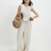 Petite Beige Linen Blend Wide Leg Trousers