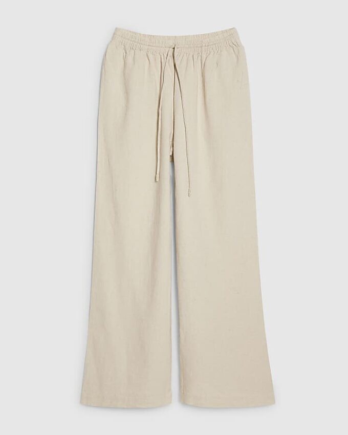 Petite Beige Linen Blend Wide Leg Trousers