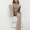 Petite Beige Wide Leg Knitted Trousers