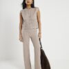 Petite Beige Wide Leg Knitted Trousers