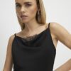 Petite Black Cowl Neck Lace Trim Midi Dress