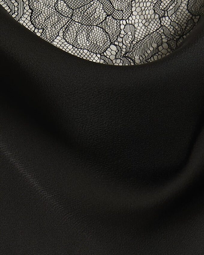 Petite Black Cowl Neck Lace Trim Midi Dress