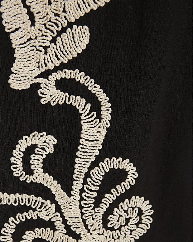 Petite Black Embroidered Wide Leg Trousers