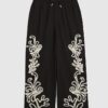 Petite Black Embroidered Wide Leg Trousers