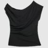 Petite Black Off Shoulder Drape Top