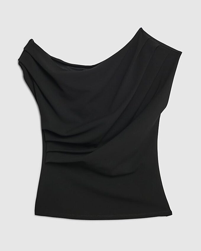Petite Black Off Shoulder Drape Top