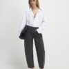 Petite Black Seamed Barrel Leg Jeans