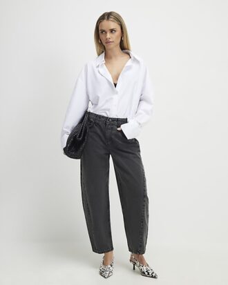 Petite Black Seamed Barrel Leg Jeans