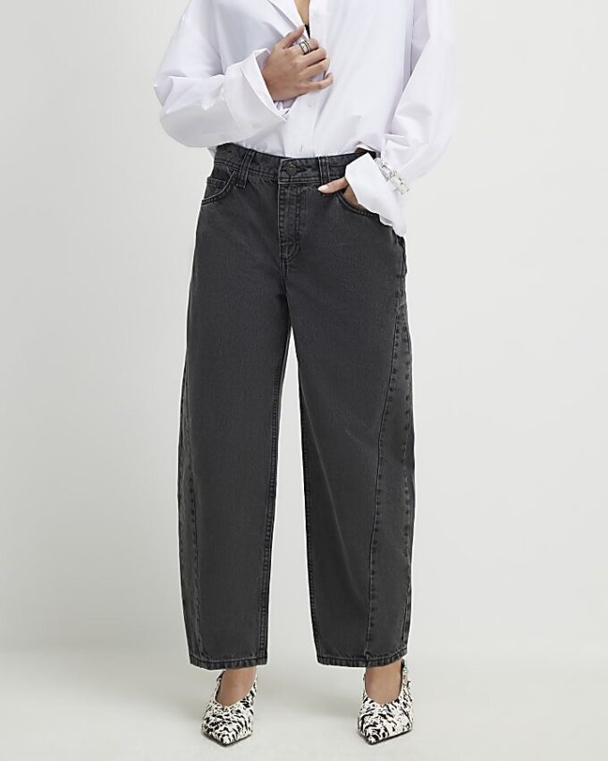 Petite Black Seamed Barrel Leg Jeans