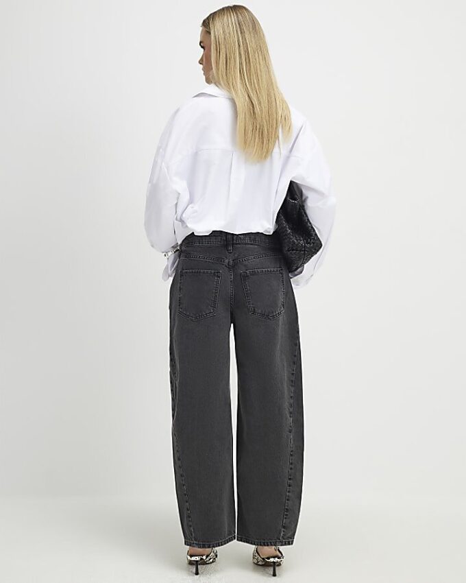 Petite Black Seamed Barrel Leg Jeans