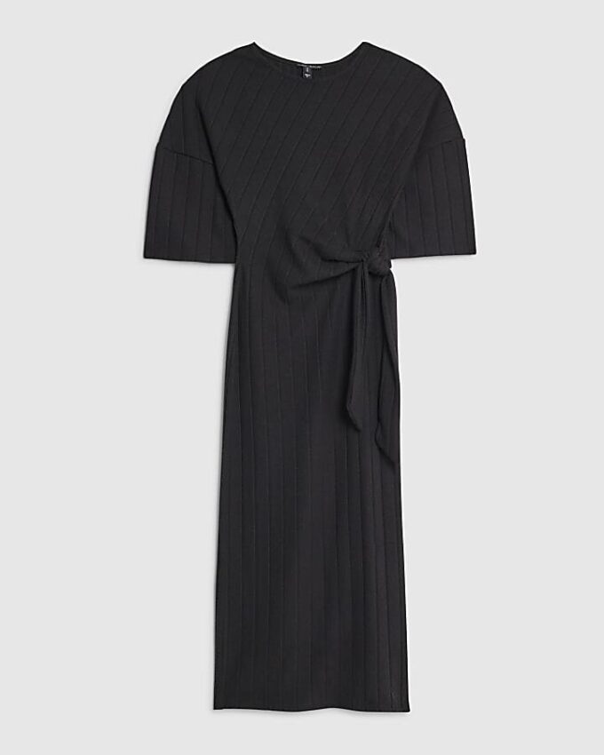 Petite Black Short Sleeve Ribbed Cosy Dress