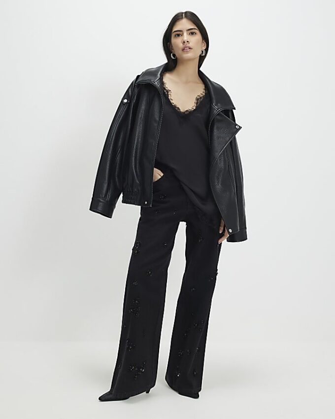 Petite Black Straight Embellished Jeans