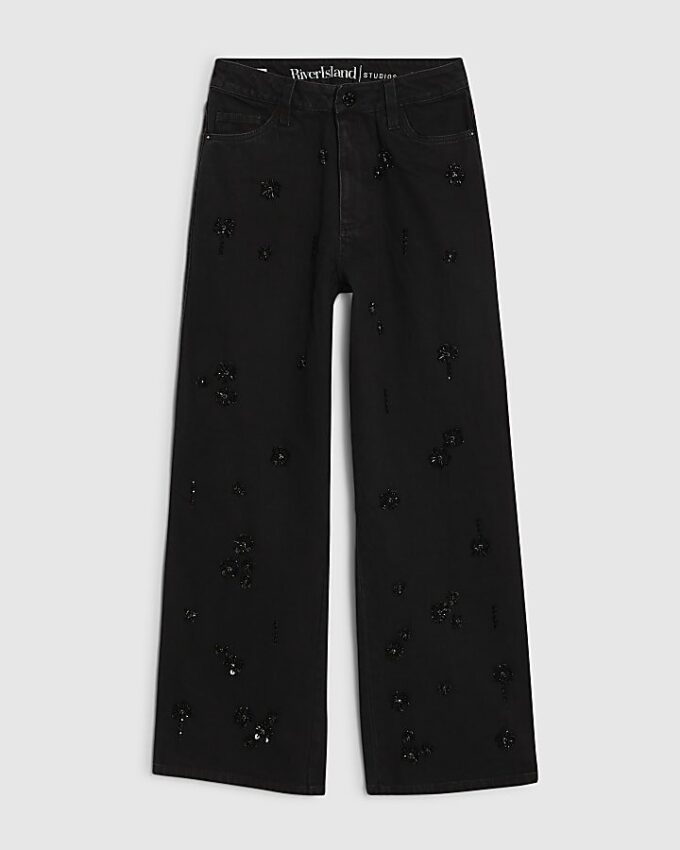 Petite Black Straight Embellished Jeans