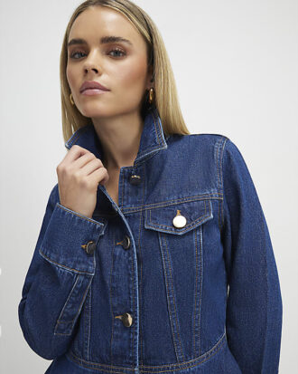 Petite Blue Denim Long Sleeve Shirt Dress