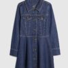 Petite Blue Denim Long Sleeve Shirt Dress