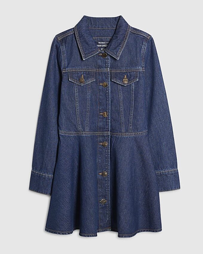 Petite Blue Denim Long Sleeve Shirt Dress