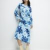 Petite Blue Floral Long Sleeve Midi Dress