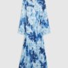 Petite Blue Floral Long Sleeve Midi Dress