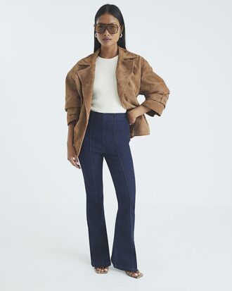 Petite Blue High Waisted Pull On Flared Jeans