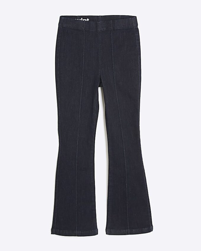 Petite Blue High Waisted Pull On Flared Jeans