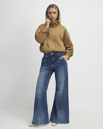 Petite Blue High Waisted Snaffle Flared Jeans