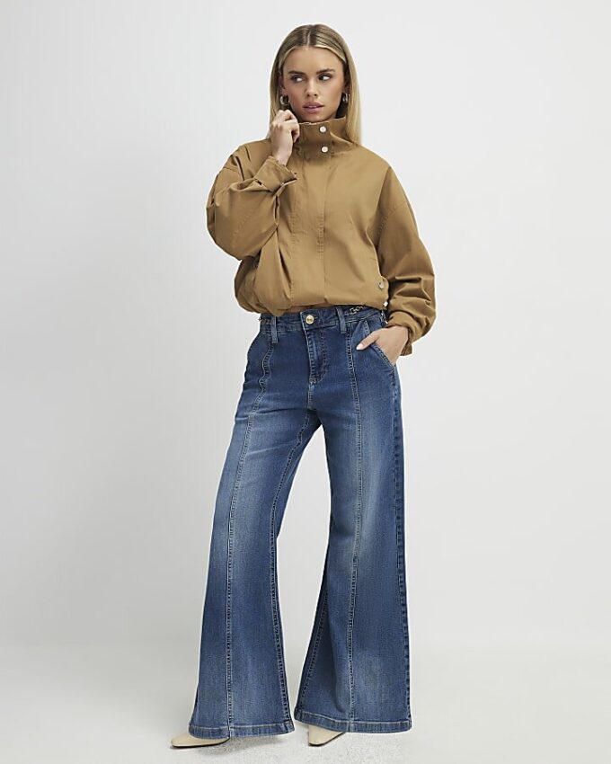 Petite Blue High Waisted Snaffle Flared Jeans