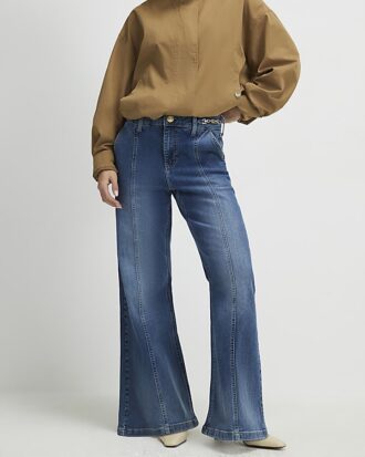 Petite Blue High Waisted Snaffle Flared Jeans
