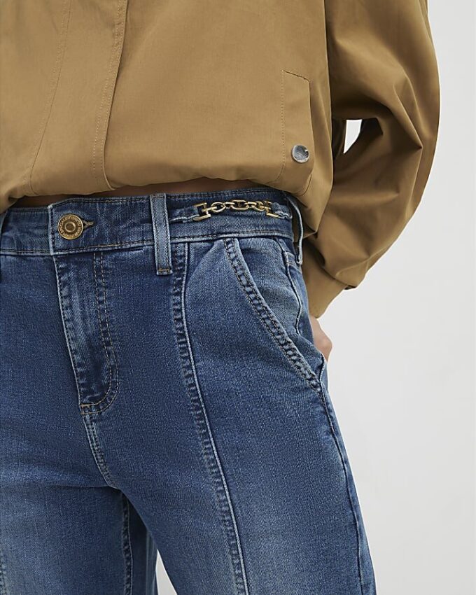 Petite Blue High Waisted Snaffle Flared Jeans